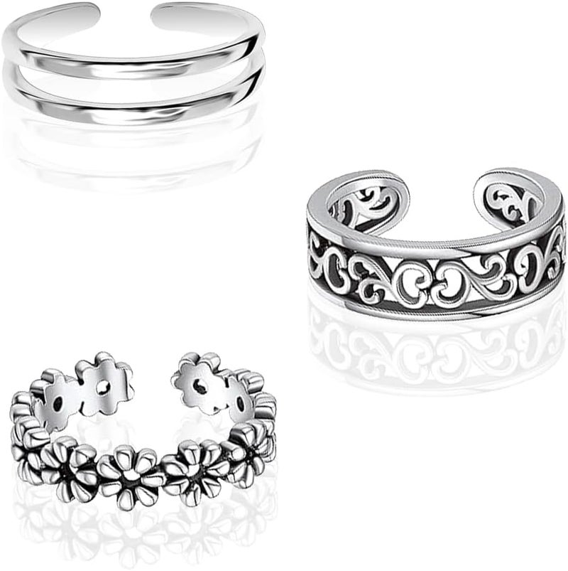 LeCalla 925 Sterling Silver Minimalist Toe Rings Set of Toe Ring Lightweight Simple Antique Open Adjustable Toe-Rings Beach Foot Jewelry Set for Women - Image 2